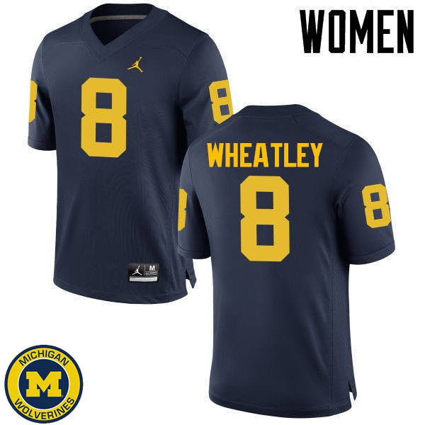 Women's Michigan Wolverines #8 Tyrone Wheatley Navy Embroidery Jersey